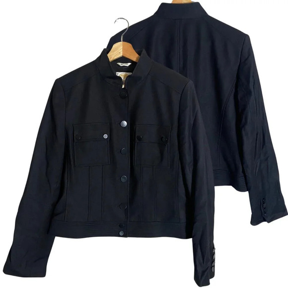 NWOT Talbots Wool Military Style Button Up Jacket Womens 10 Black Blazer Classic - Picture 1 of 12